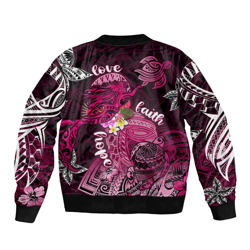 Breast Cancer Mermaid Polynesia Sleeve Zip Bomber Jacket Faith Hope Love