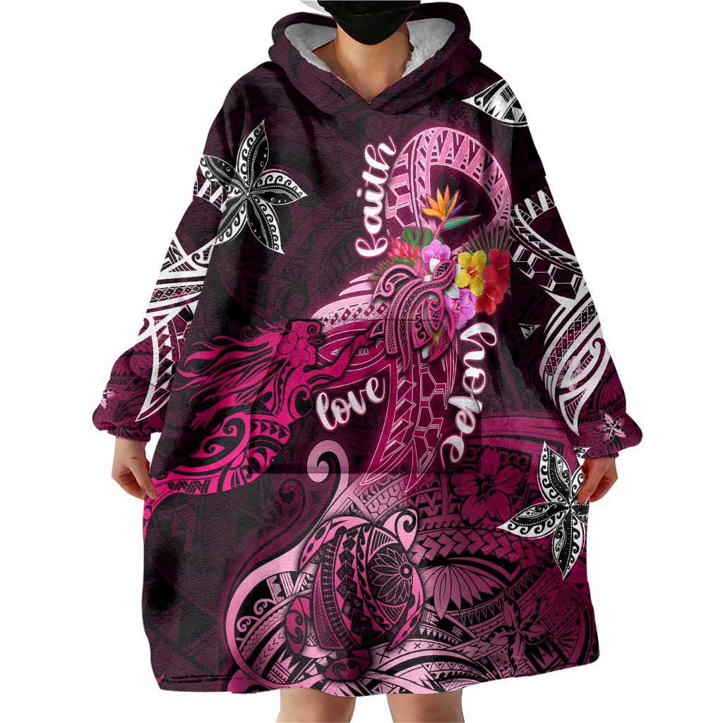 Breast Cancer Mermaid Polynesia Wearable Blanket Hoodie Faith Hope Love DT02 - Polynesian Pride