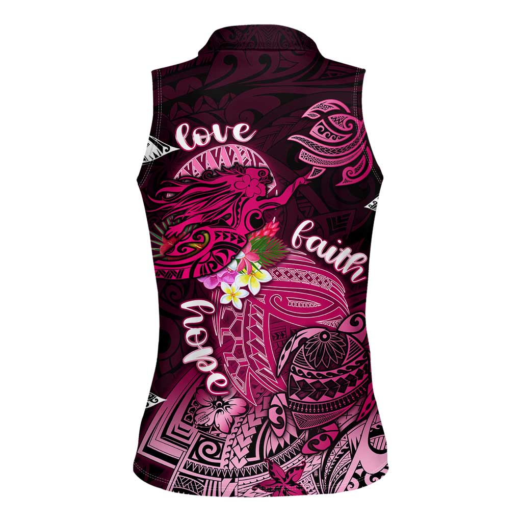 Breast Cancer Mermaid Polynesia Women Sleeveless Polo Shirt Faith Hope Love