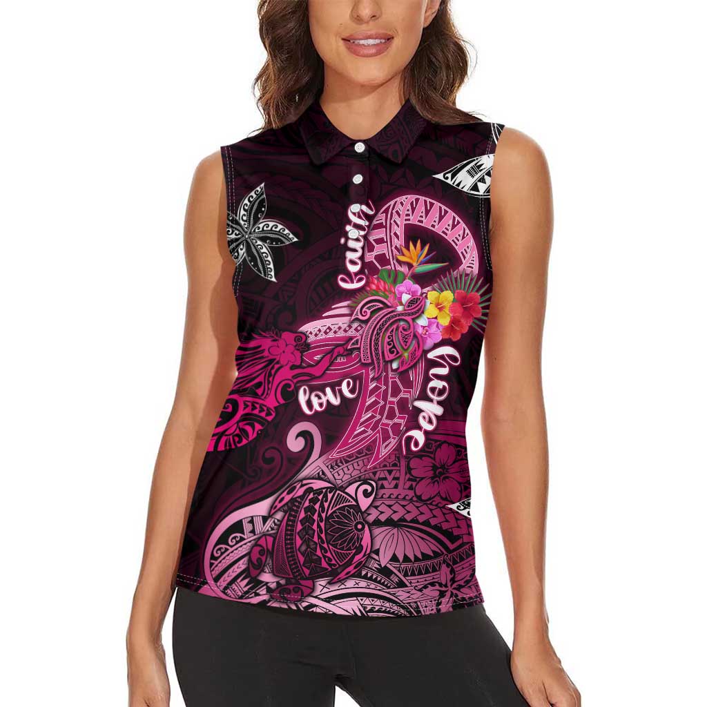 Breast Cancer Mermaid Polynesia Women Sleeveless Polo Shirt Faith Hope Love