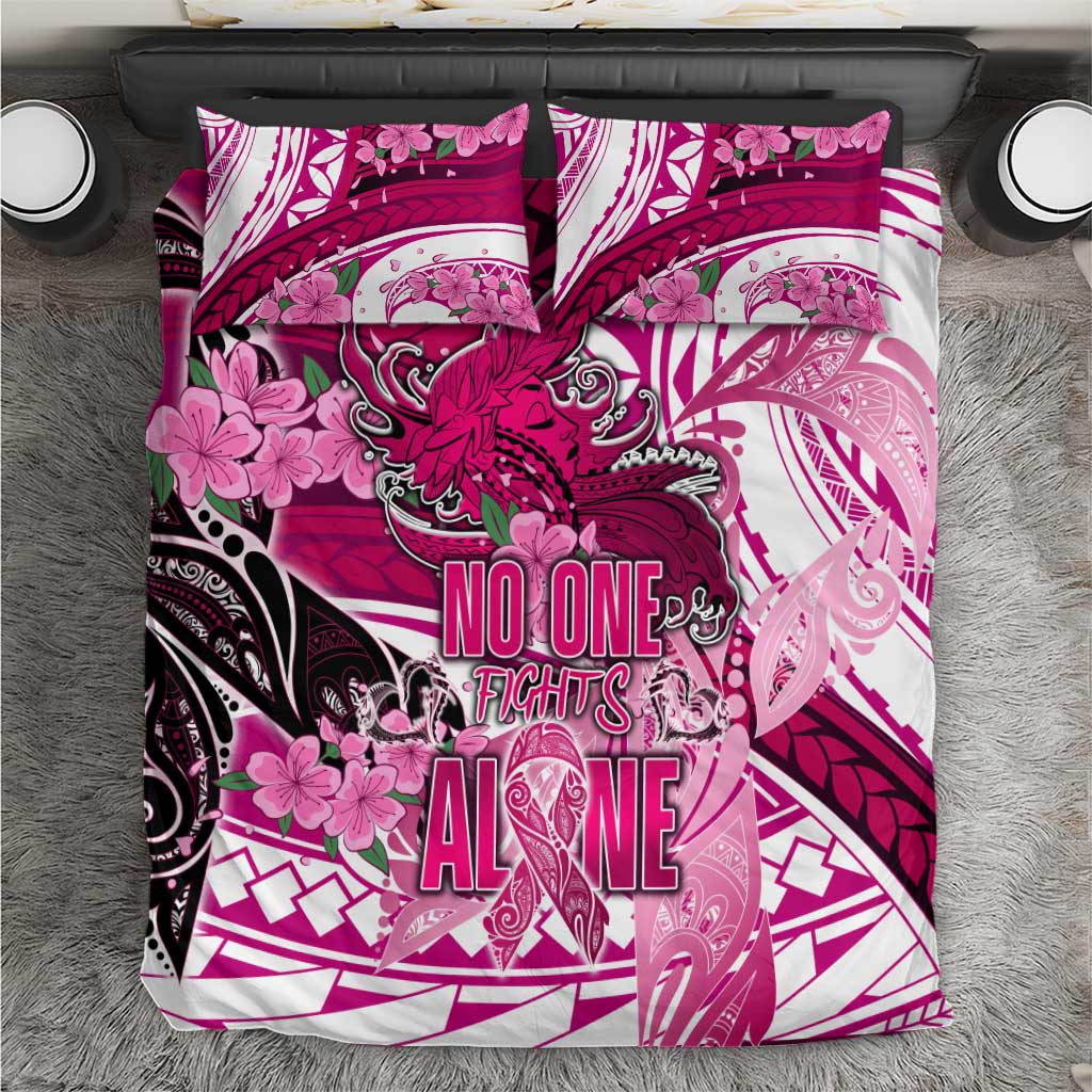 Breast Cancer Awareness Hawaii Bedding Set Polynesia Girl Nobody Fights Alone