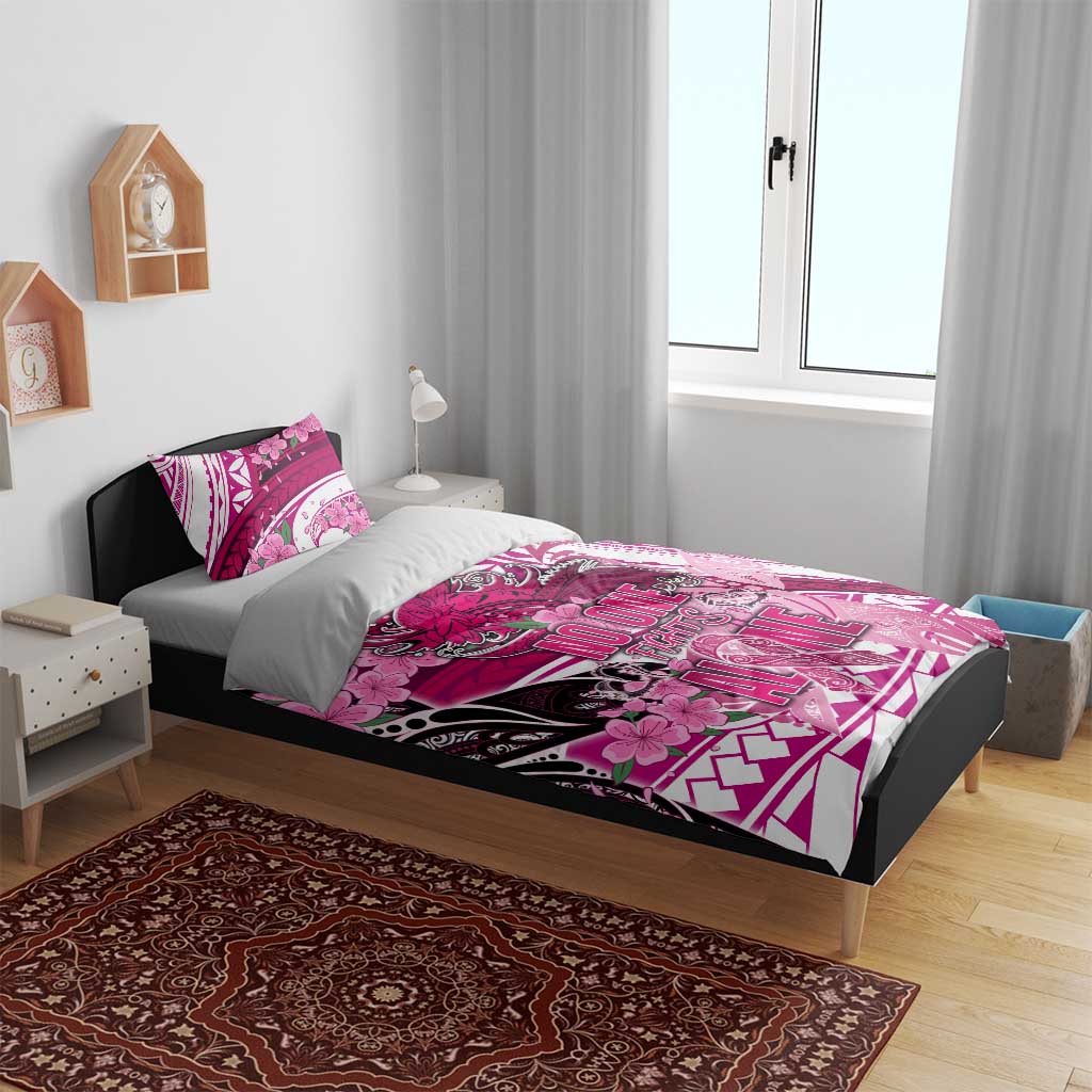 Breast Cancer Awareness Hawaii Bedding Set Polynesia Girl Nobody Fights Alone