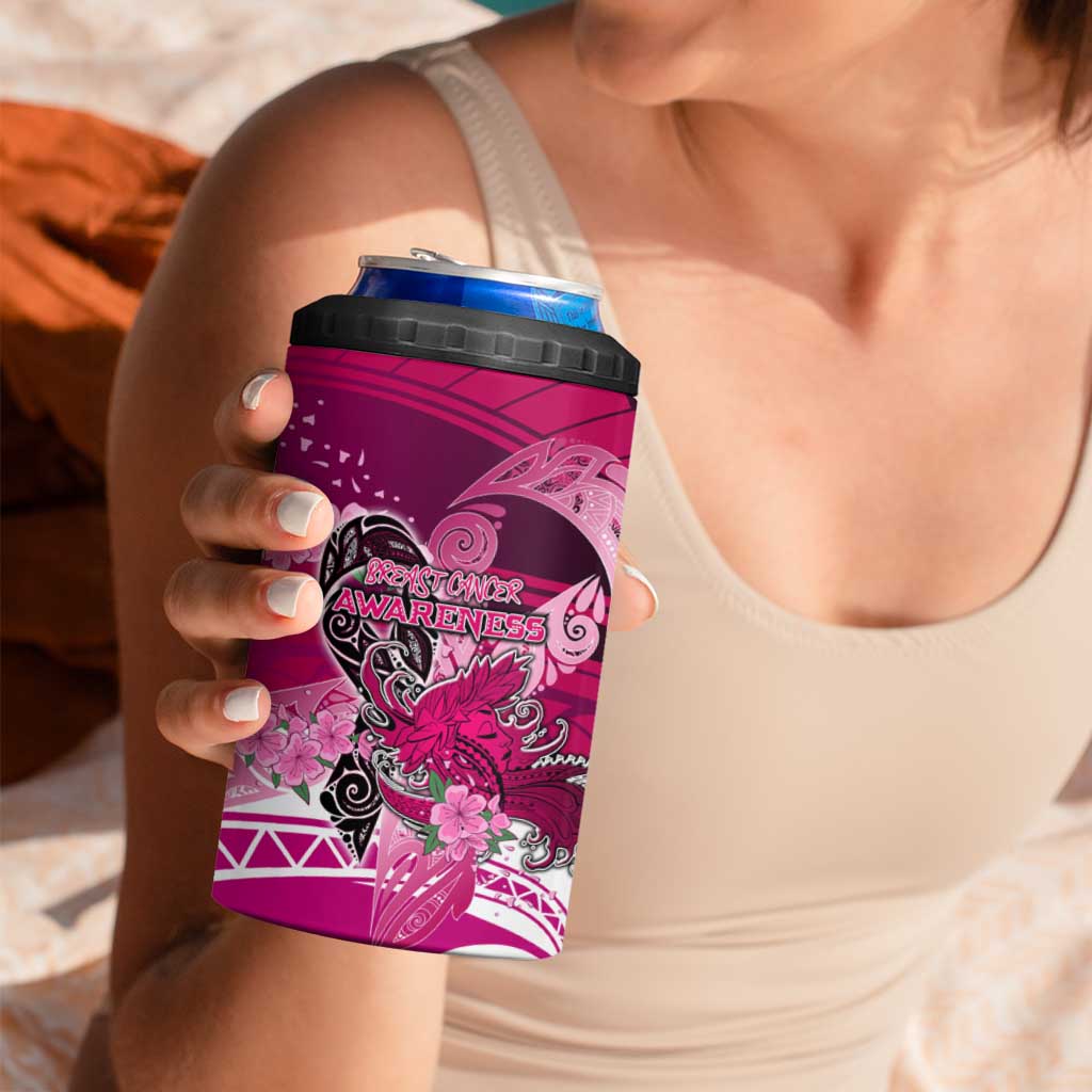 Breast Cancer Awareness Hawaii 4 in 1 Can Cooler Tumbler Polynesia Girl Nobody Fights Alone