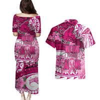 Breast Cancer Awareness Hawaii Couples Matching Puletasi and Hawaiian Shirt Polynesia Girl Nobody Fights Alone DT02 - Polynesian Pride