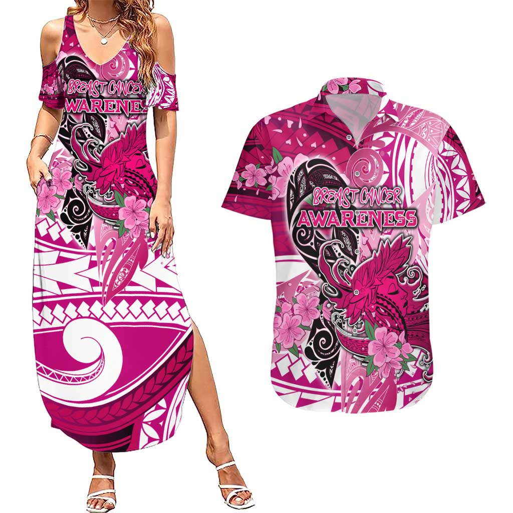 Breast Cancer Awareness Hawaii Couples Matching Summer Maxi Dress and Hawaiian Shirt Polynesia Girl Nobody Fights Alone DT02 Pink - Polynesian Pride
