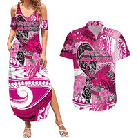 Breast Cancer Awareness Hawaii Couples Matching Summer Maxi Dress and Hawaiian Shirt Polynesia Girl Nobody Fights Alone DT02 Pink - Polynesian Pride