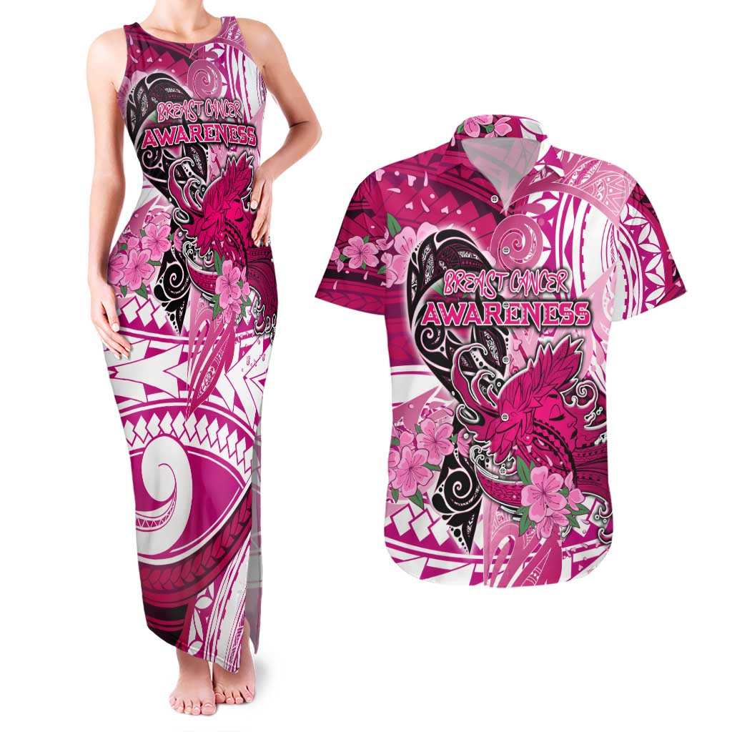 Breast Cancer Awareness Hawaii Couples Matching Tank Maxi Dress and Hawaiian Shirt Polynesia Girl Nobody Fights Alone DT02 Pink - Polynesian Pride
