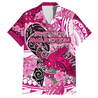 Breast Cancer Awareness Hawaii Family Matching Off The Shoulder Long Sleeve Dress and Hawaiian Shirt Polynesia Girl Nobody Fights Alone