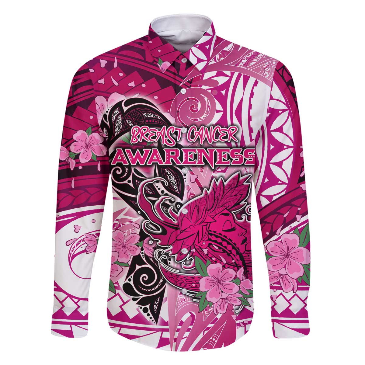 Breast Cancer Awareness Hawaii Family Matching Off The Shoulder Long Sleeve Dress and Hawaiian Shirt Polynesia Girl Nobody Fights Alone