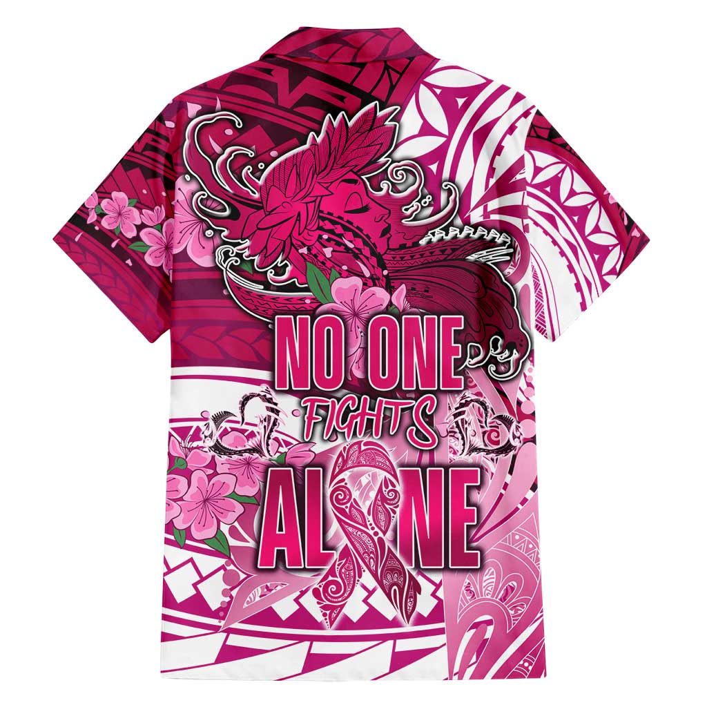 Breast Cancer Awareness Hawaii Family Matching Off Shoulder Short Dress and Hawaiian Shirt Polynesia Girl Nobody Fights Alone