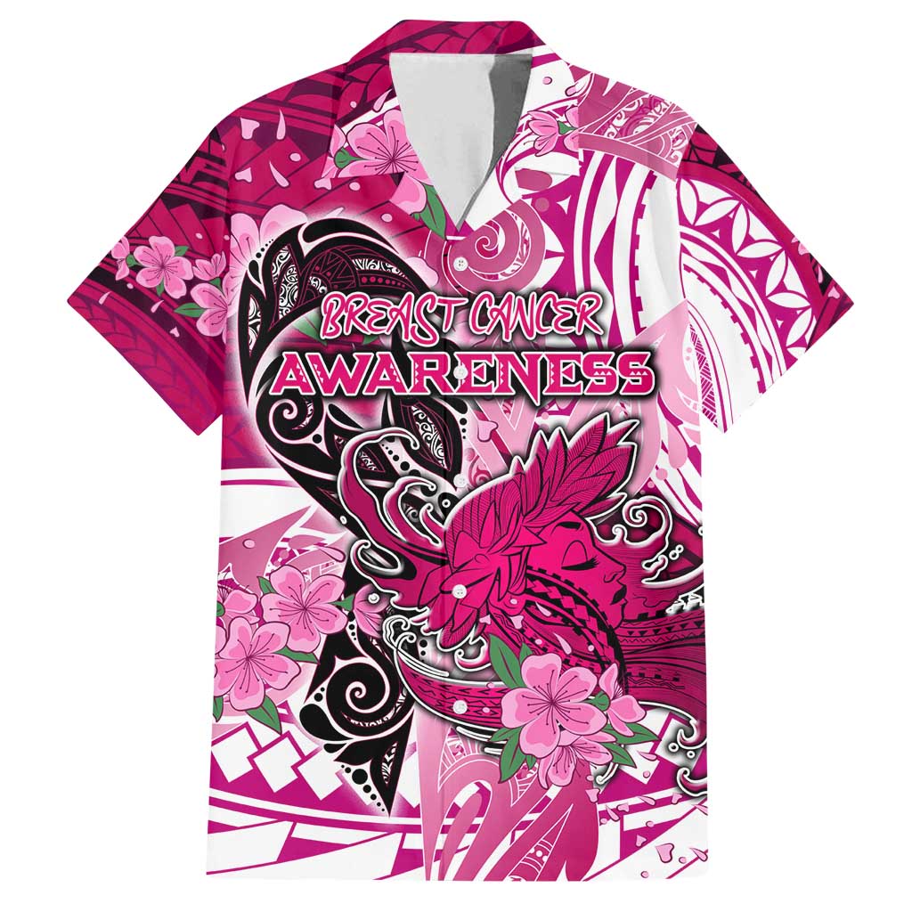 Breast Cancer Awareness Hawaii Family Matching Puletasi and Hawaiian Shirt Polynesia Girl Nobody Fights Alone
