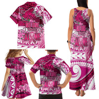 Breast Cancer Awareness Hawaii Family Matching Tank Maxi Dress and Hawaiian Shirt Polynesia Girl Nobody Fights Alone