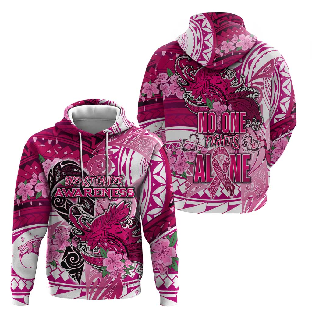 Breast Cancer Awareness Hawaii Hoodie Polynesia Girl Nobody Fights Alone