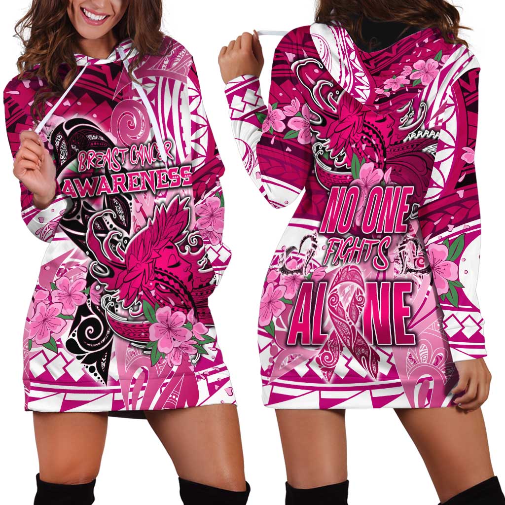 Breast Cancer Awareness Hawaii Hoodie Dress Polynesia Girl Nobody Fights Alone