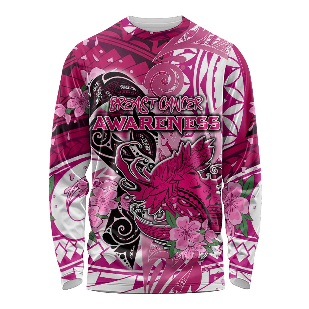Breast Cancer Awareness Hawaii Long Sleeve Shirt Polynesia Girl Nobody Fights Alone DT02 Unisex Pink - Polynesian Pride