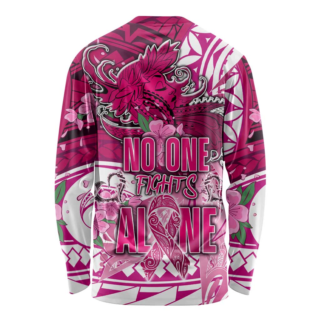 Breast Cancer Awareness Hawaii Long Sleeve Shirt Polynesia Girl Nobody Fights Alone DT02 - Polynesian Pride