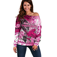 Breast Cancer Awareness Hawaii Off Shoulder Sweater Polynesia Girl Nobody Fights Alone