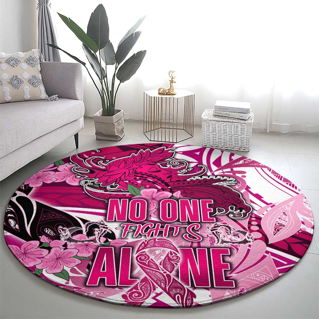 Breast Cancer Awareness Hawaii Round Carpet Polynesia Girl Nobody Fights Alone
