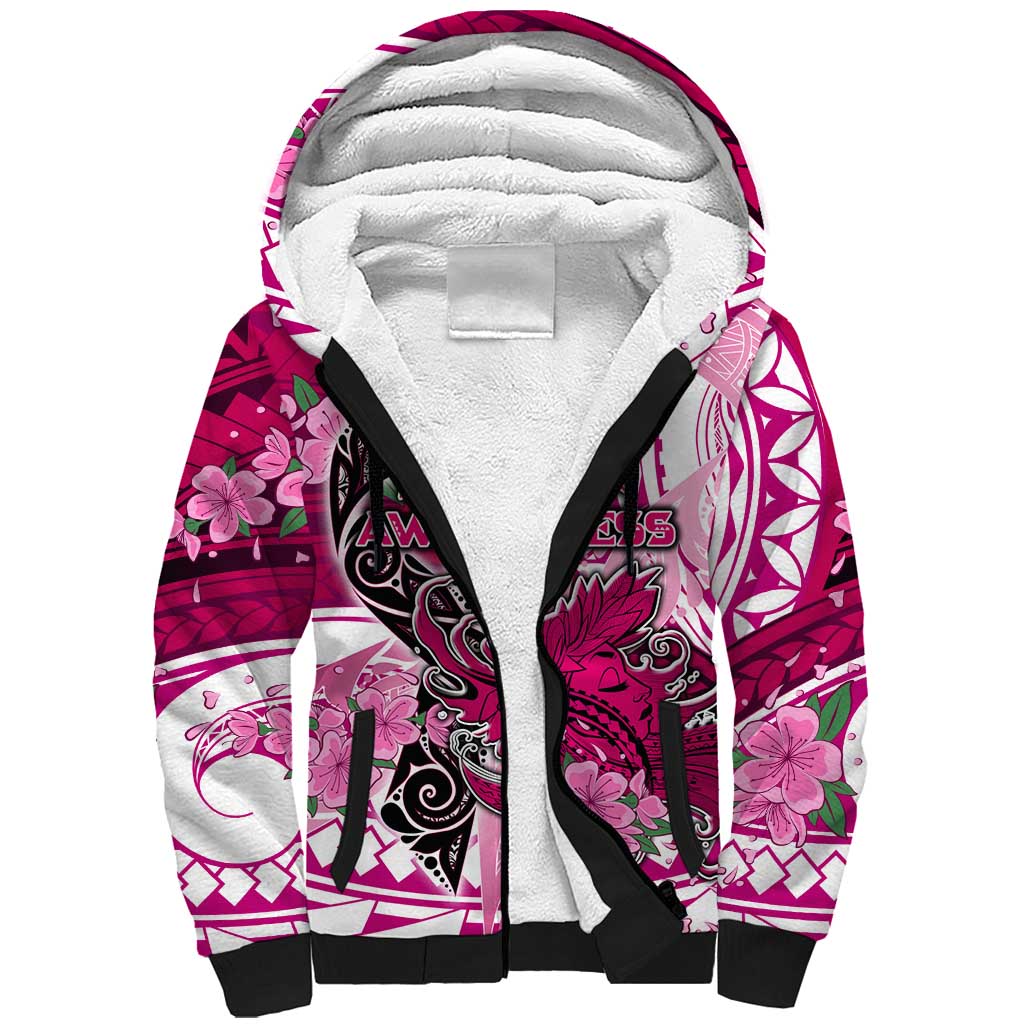 Breast Cancer Awareness Hawaii Sherpa Hoodie Polynesia Girl Nobody Fights Alone DT02 Unisex Pink - Polynesian Pride