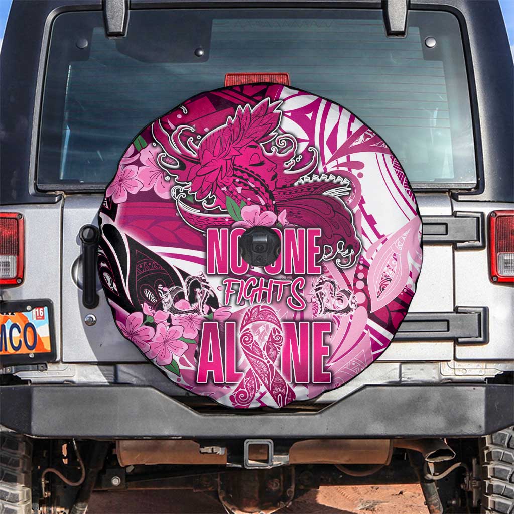 Breast Cancer Awareness Hawaii Spare Tire Cover Polynesia Girl Nobody Fights Alone