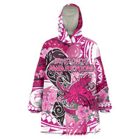 Breast Cancer Awareness Hawaii Wearable Blanket Hoodie Polynesia Girl Nobody Fights Alone DT02 One Size Pink - Polynesian Pride