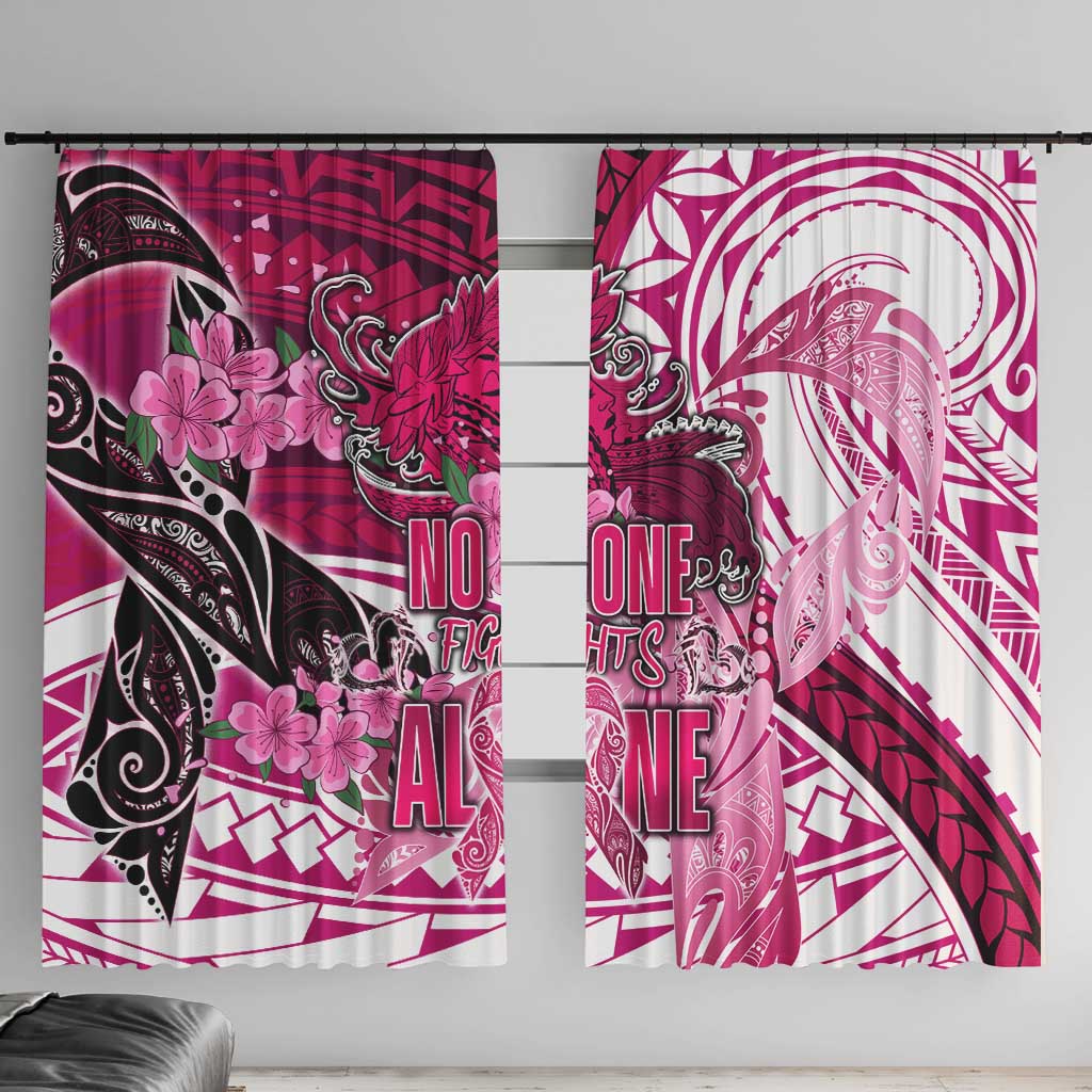 Breast Cancer Awareness Hawaii Window Curtain Polynesia Girl Nobody Fights Alone DT02 With Hooks Pink - Polynesian Pride