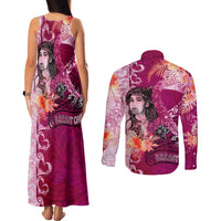 Breast Cancer New Zealand Couples Matching Tank Maxi Dress and Long Sleeve Button Shirt Maori Aotearoa Girl Pink Out