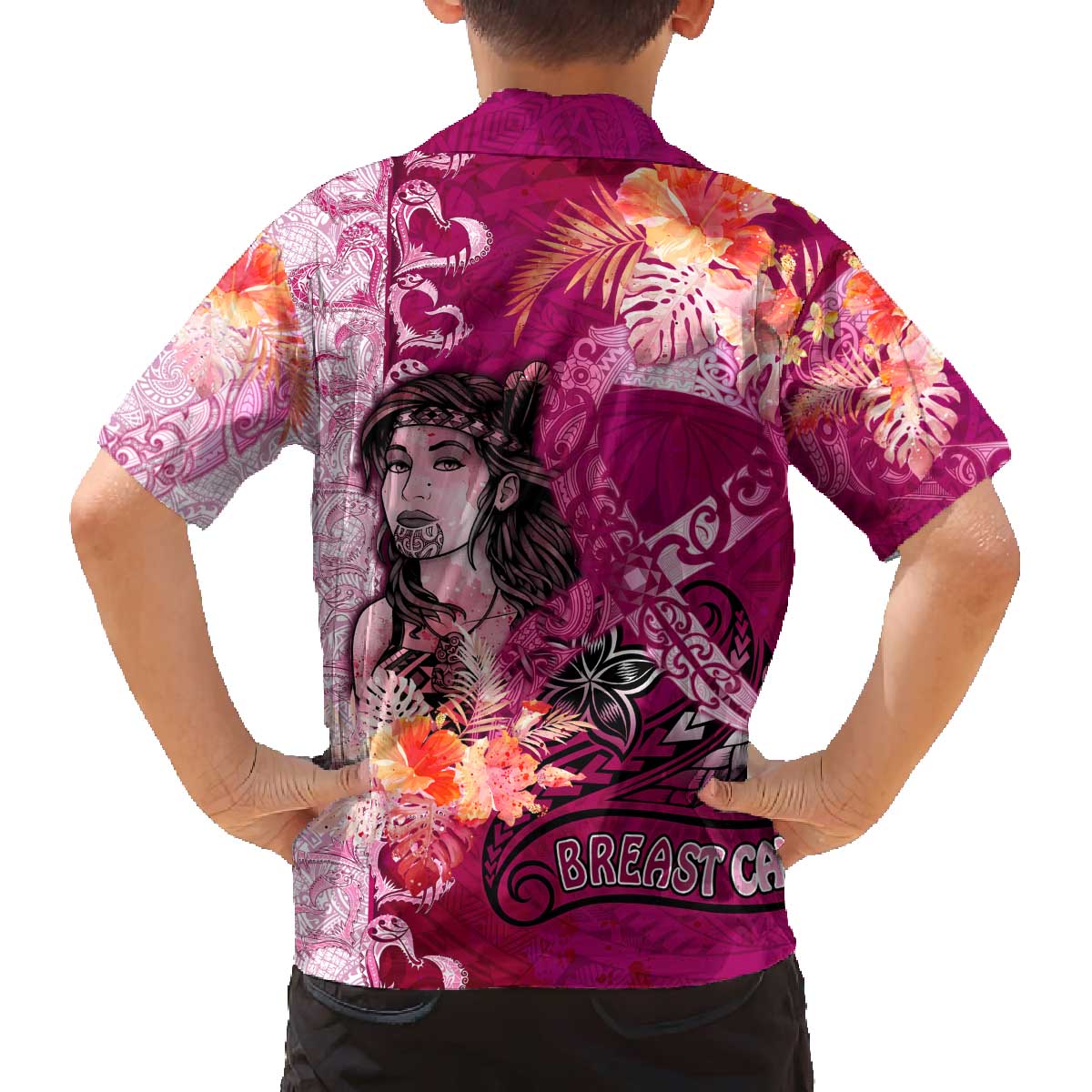 Breast Cancer New Zealand Family Matching Off The Shoulder Long Sleeve Dress and Hawaiian Shirt Maori Aotearoa Girl Pink Out