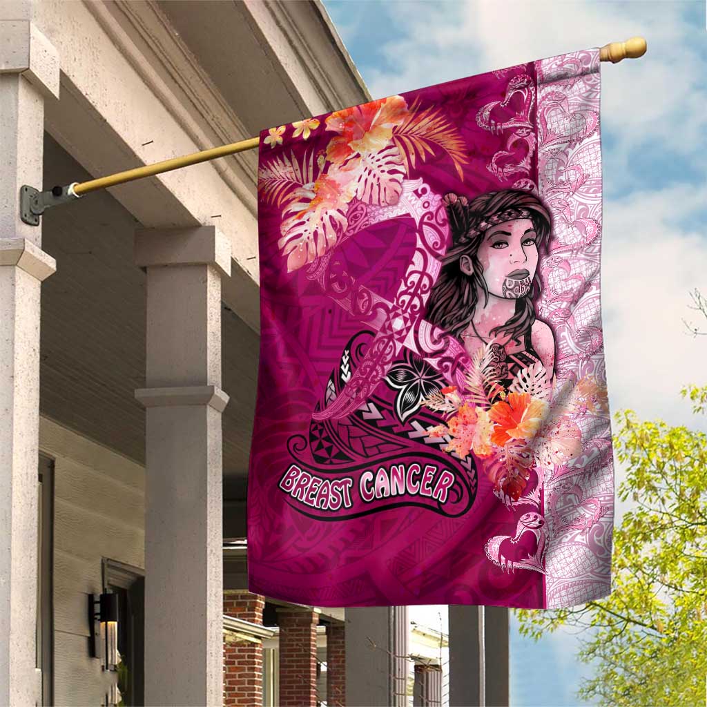 Breast Cancer New Zealand Garden Flag Maori Aotearoa Girl Pink Out