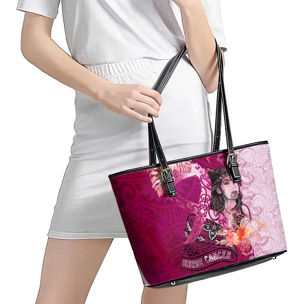 Breast Cancer New Zealand Leather Tote Bag Maori Aotearoa Girl Pink Out