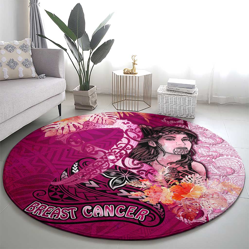 Breast Cancer New Zealand Round Carpet Maori Aotearoa Girl Pink Out