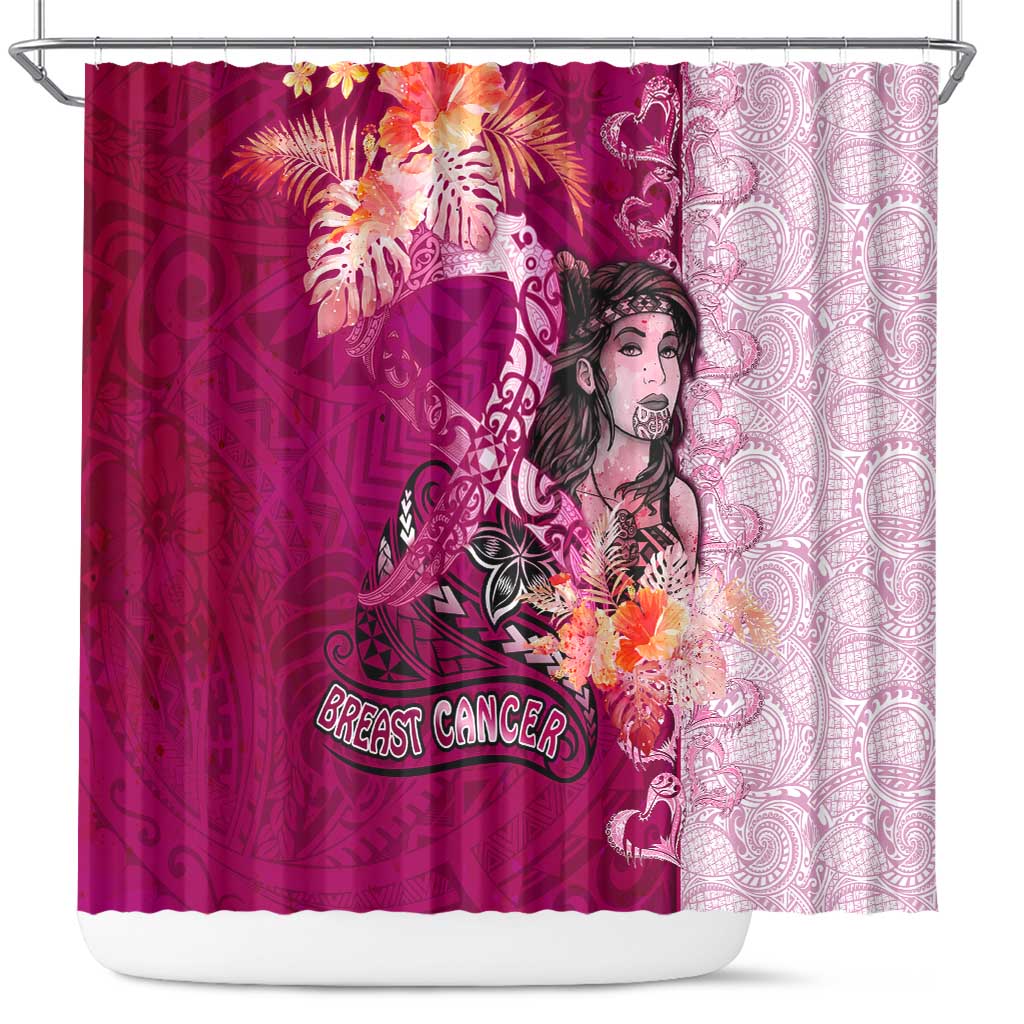 Breast Cancer New Zealand Shower Curtain Maori Aotearoa Girl Pink Out