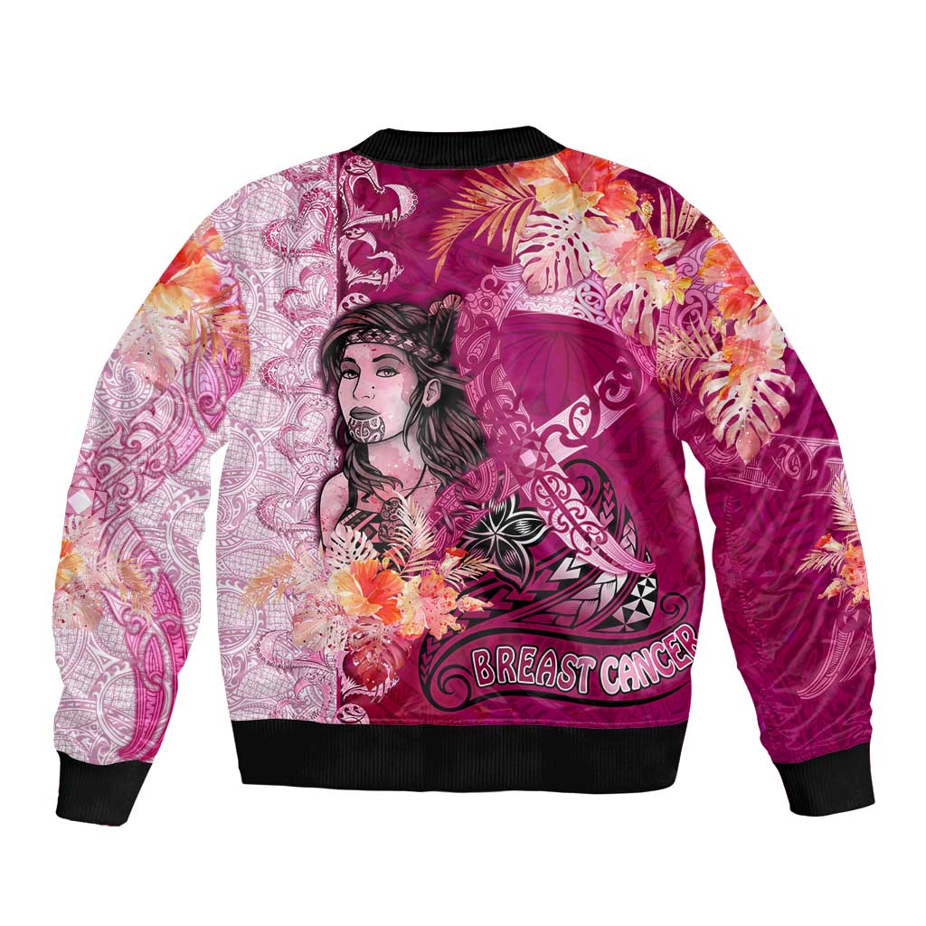 Breast Cancer New Zealand Sleeve Zip Bomber Jacket Maori Aotearoa Girl Pink Out
