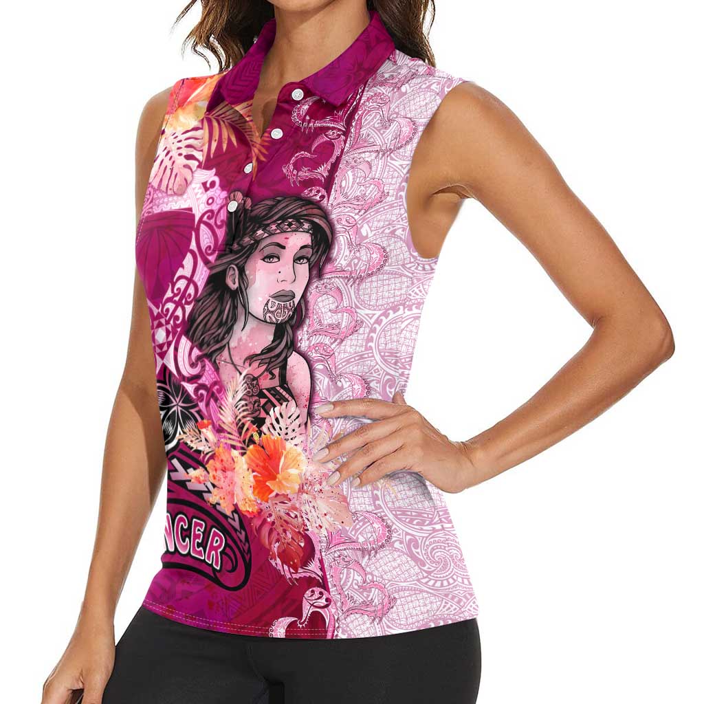 Breast Cancer New Zealand Women Sleeveless Polo Shirt Maori Aotearoa Girl Pink Out
