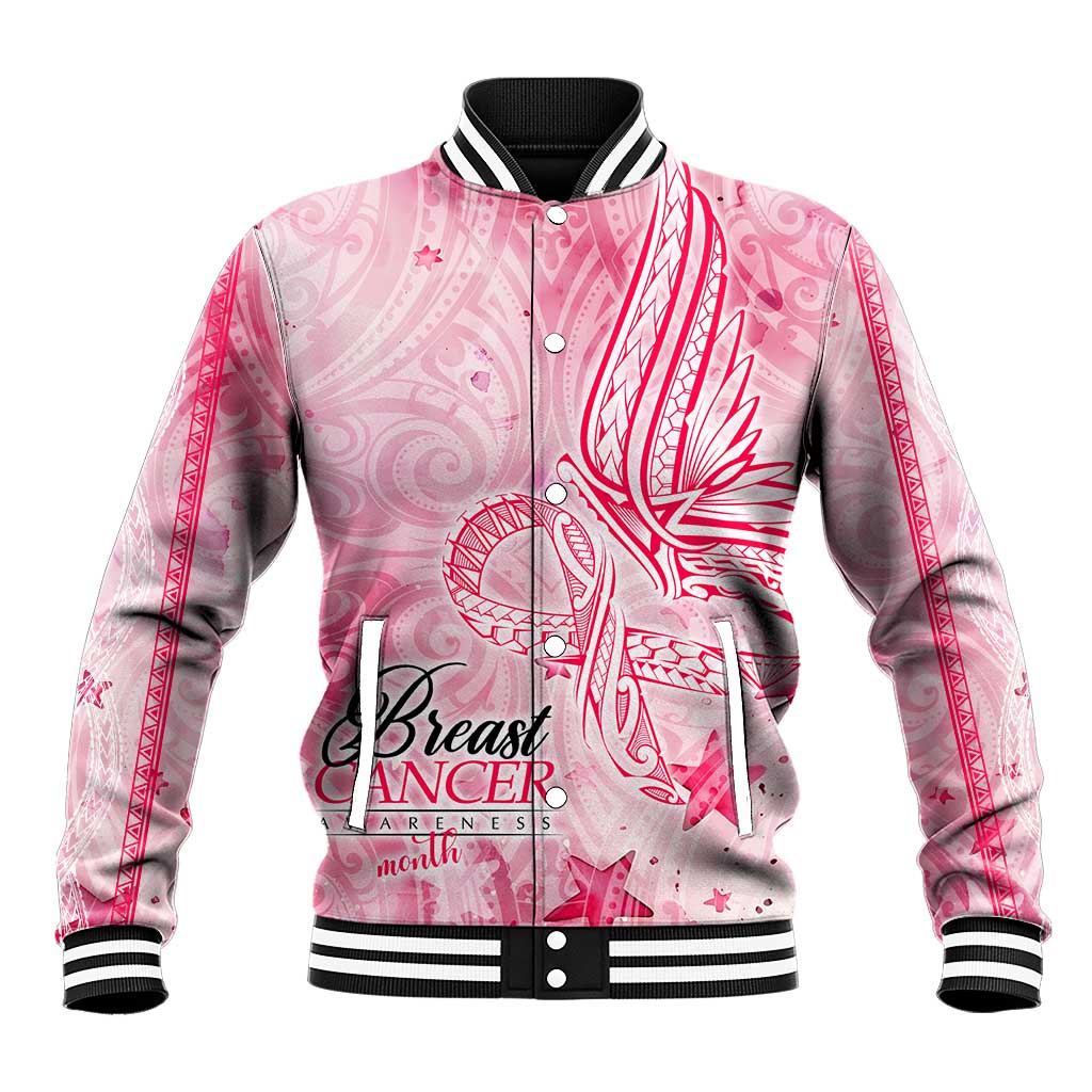 Breast Cancer Awareness Month Baseball Jacket Butterfly Polynesia Watercolor Pink DT02 Unisex Pink - Polynesian Pride