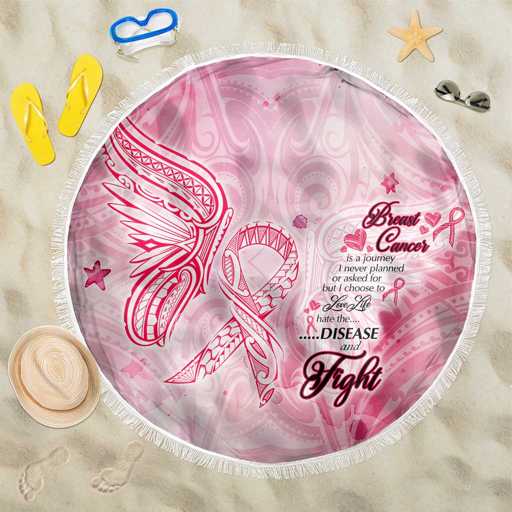 Breast Cancer Awareness Month Beach Blanket Butterfly Polynesia Watercolor Pink