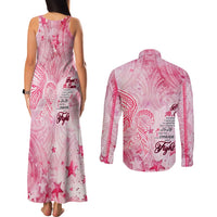 Breast Cancer Awareness Month Couples Matching Tank Maxi Dress and Long Sleeve Button Shirt Butterfly Polynesia Watercolor Pink DT02 - Polynesian Pride