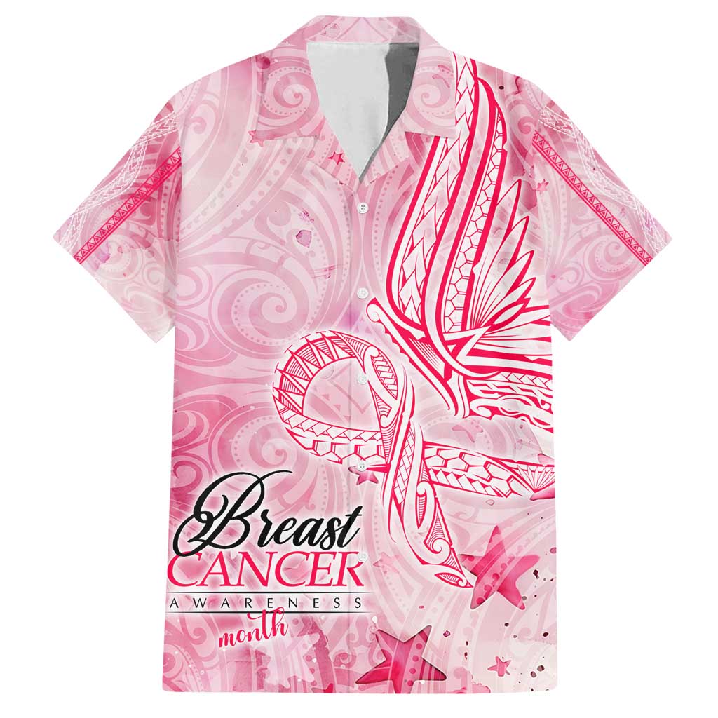 Breast Cancer Awareness Month Family Matching Long Sleeve Bodycon Dress and Hawaiian Shirt Butterfly Polynesia Watercolor Pink