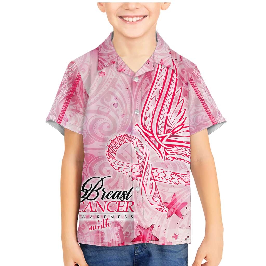 Breast Cancer Awareness Month Family Matching Mermaid Dress and Hawaiian Shirt Butterfly Polynesia Watercolor Pink