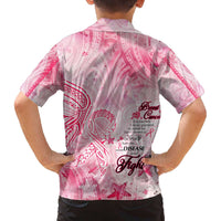 Breast Cancer Awareness Month Family Matching Off The Shoulder Long Sleeve Dress and Hawaiian Shirt Butterfly Polynesia Watercolor Pink
