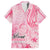 Breast Cancer Awareness Month Family Matching Off Shoulder Short Dress and Hawaiian Shirt Butterfly Polynesia Watercolor Pink