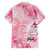 Breast Cancer Awareness Month Family Matching Off Shoulder Short Dress and Hawaiian Shirt Butterfly Polynesia Watercolor Pink