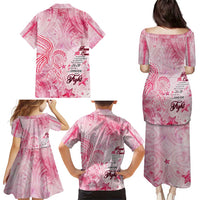 Breast Cancer Awareness Month Family Matching Puletasi and Hawaiian Shirt Butterfly Polynesia Watercolor Pink