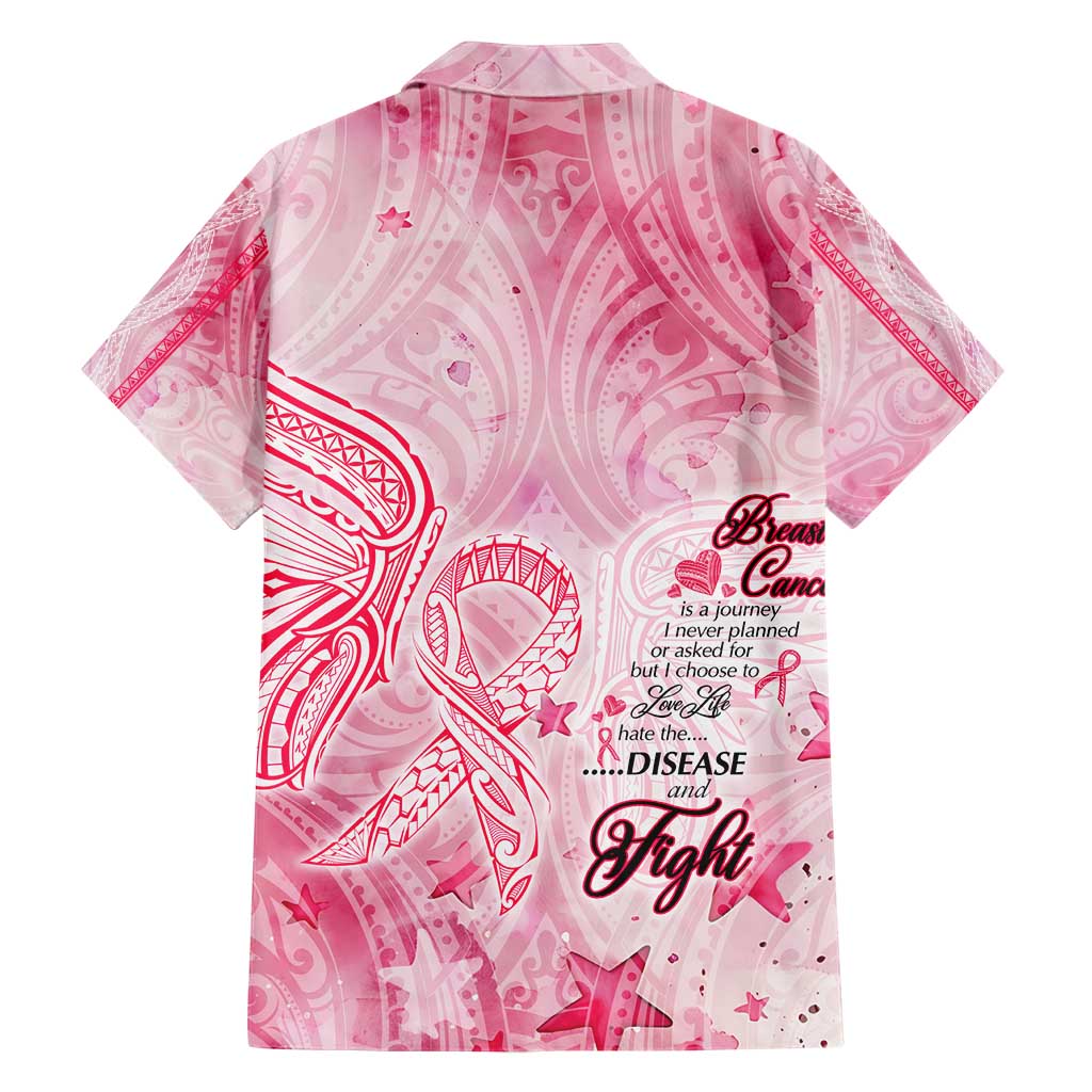 Breast Cancer Awareness Month Hawaiian Shirt Butterfly Polynesia Watercolor Pink