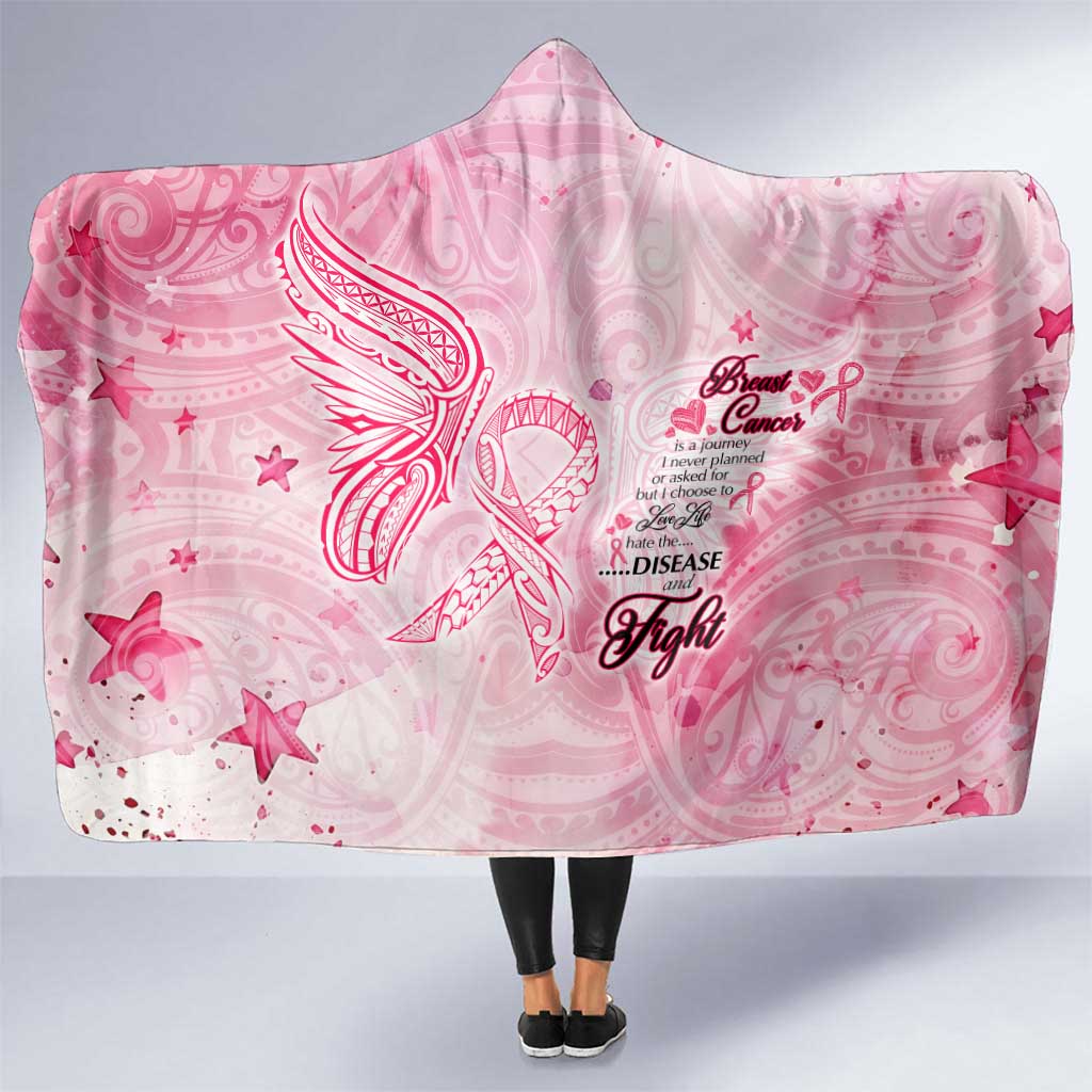 Breast Cancer Awareness Month Hooded Blanket Butterfly Polynesia Watercolor Pink DT02 One Size Pink - Polynesian Pride