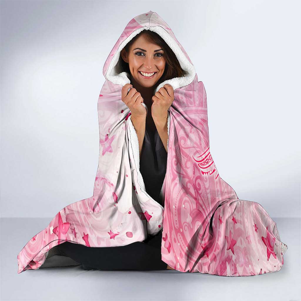 Breast Cancer Awareness Month Hooded Blanket Butterfly Polynesia Watercolor Pink DT02 - Polynesian Pride