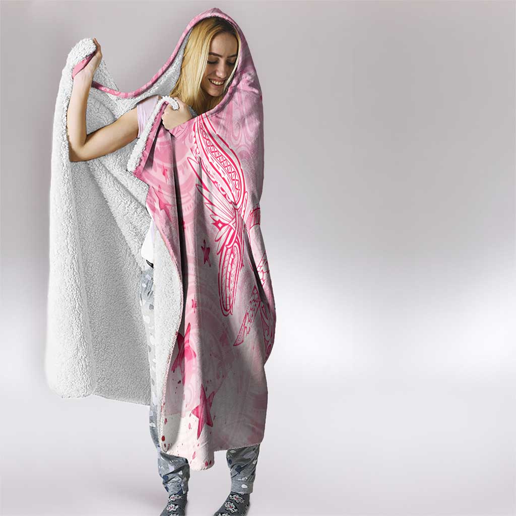 Breast Cancer Awareness Month Hooded Blanket Butterfly Polynesia Watercolor Pink DT02 - Polynesian Pride