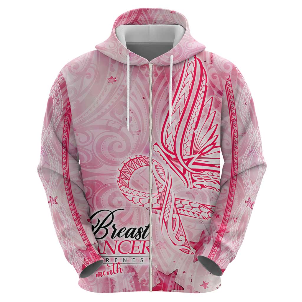 Breast Cancer Awareness Month Hoodie Butterfly Polynesia Watercolor Pink