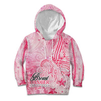 Breast Cancer Awareness Month Kid Hoodie Butterfly Polynesia Watercolor Pink
