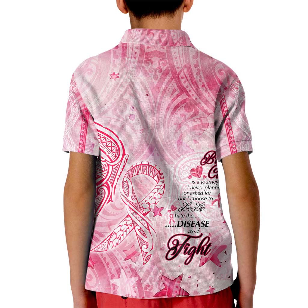 Breast Cancer Awareness Month Kid Polo Shirt Butterfly Polynesia Watercolor Pink